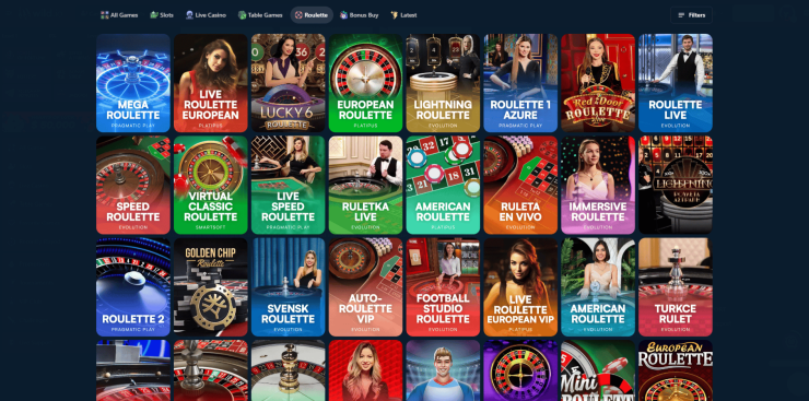 wild.io's selection of roulette games