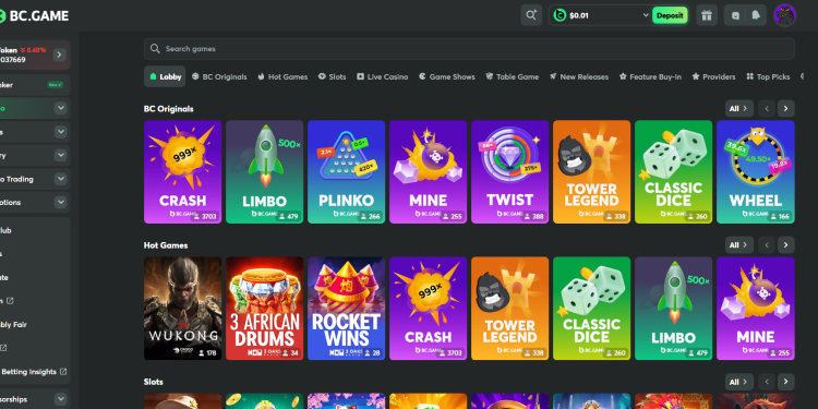 A screenshot of BC Game's no verification casino game section