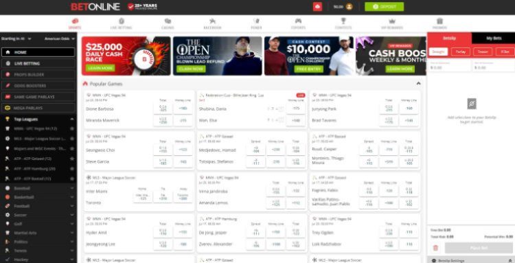 A screenshot of the betonline Florida sportsbook betting options