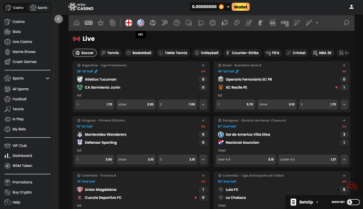 an image of the WSM betting site's esports markets