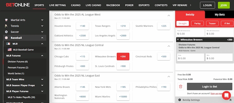 Idaho sports betting Brewers Odds at BetOnline