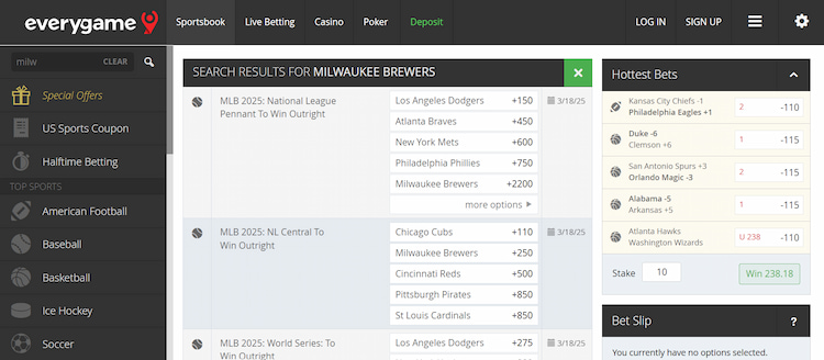 Idaho sports betting Everygame MLB odds