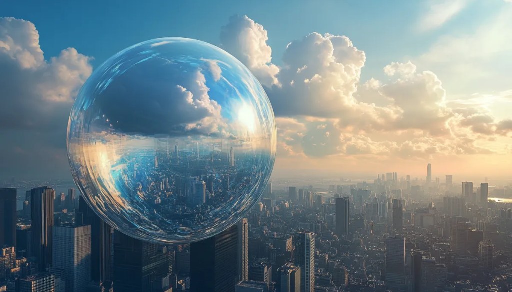 巨大都市に浮かぶ大きな水玉