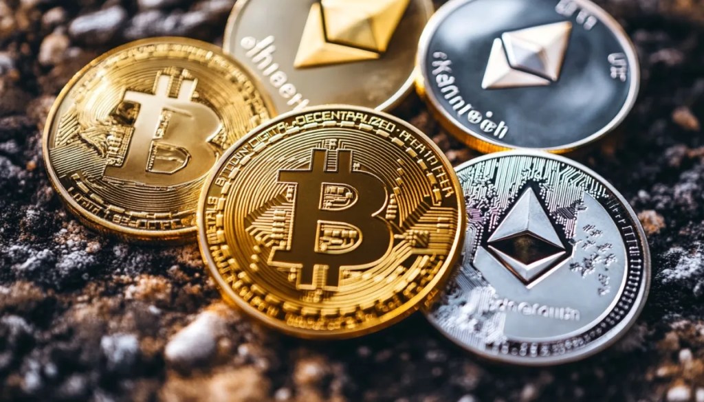 地面に転がるビットコインと主要コイン