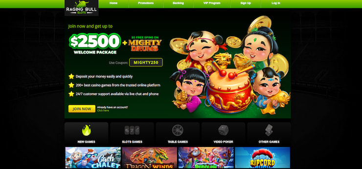 image of the welcome bonus at raging bull online casino in washington state