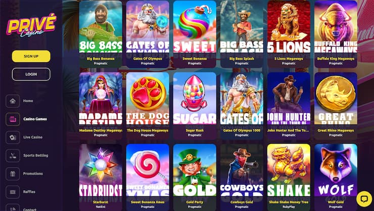 playing real money slots at Prive Casino