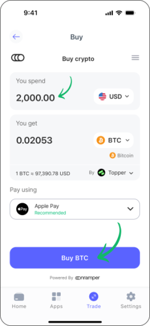 เมื่อข้อมูลถูกต้องครบถ้วนแล้ว ให้กด "Buy BTC"