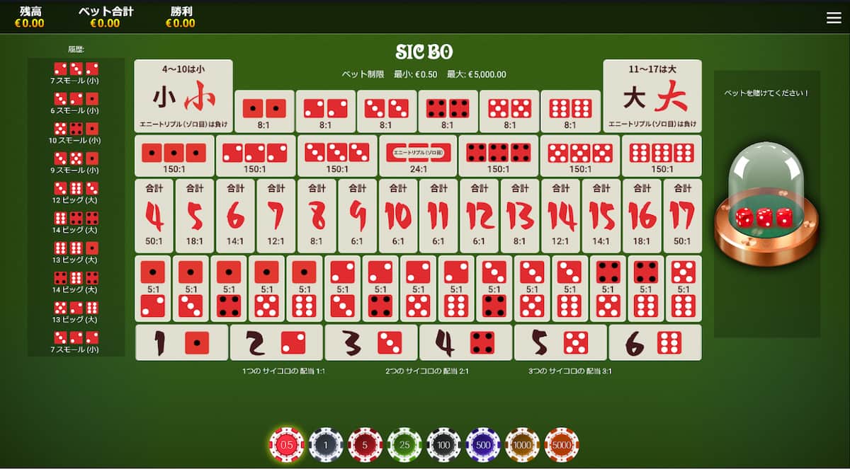 オンラインカジノでシックボーをプレイ3