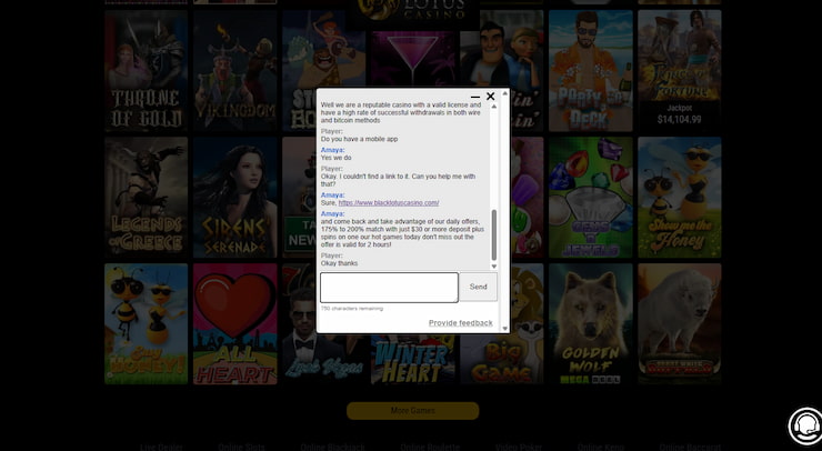 A snapshot of Black Lotus Mobile Casino