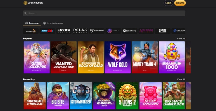 A snapshot of LuckyBlock Casino, a New Bitcoin Casino