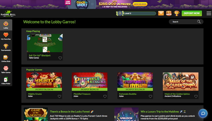 A snapshot of Raging Bulll Mobile Casino