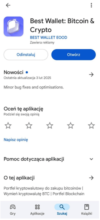 Pobieranie Best Wallet w App Store.