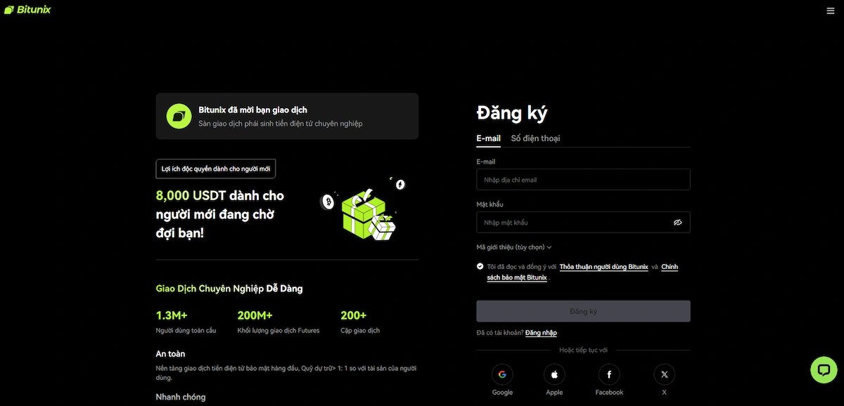 Bitunix sàn giao dịch tiền điện tử không KYC