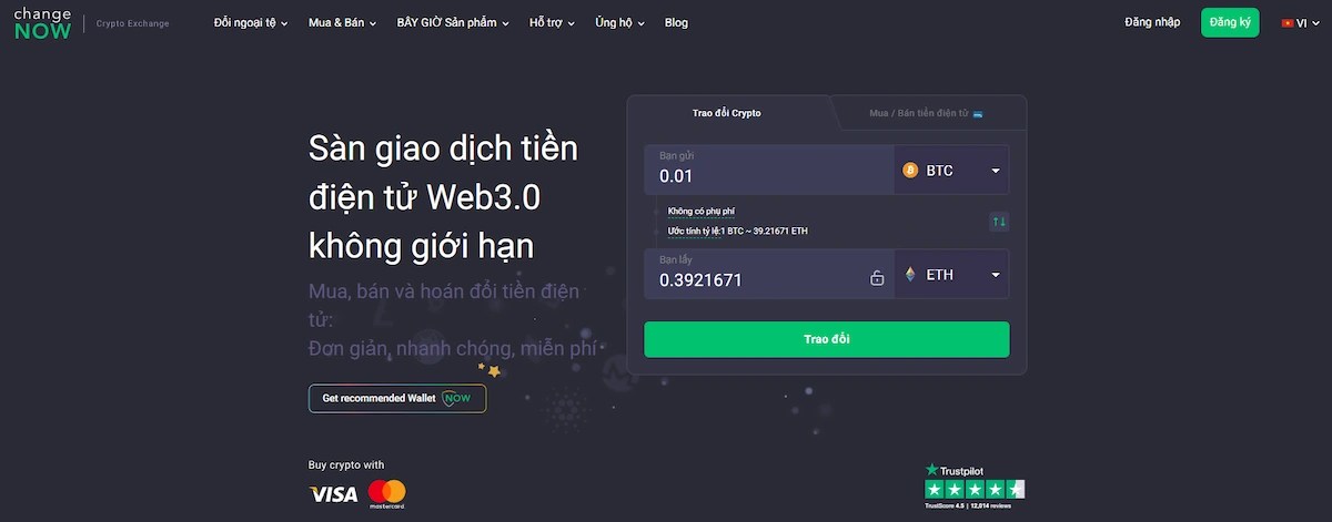 ChangeNOW sàn giao dịch tiền điện tử không KYC