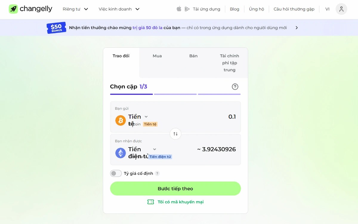 Changelly sàn giao dịch tiền điện tử không KYC