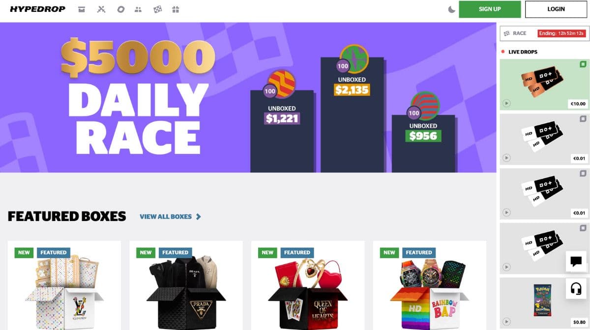 ミステリーボックスサイトHypedropのPC版公式サイト