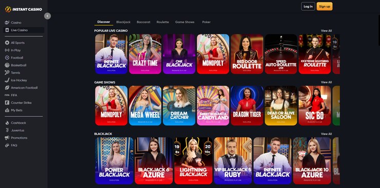 instant casino live games