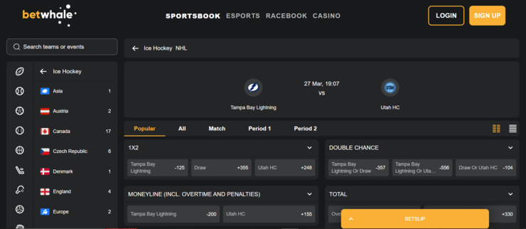 NHL betting at BetWhale