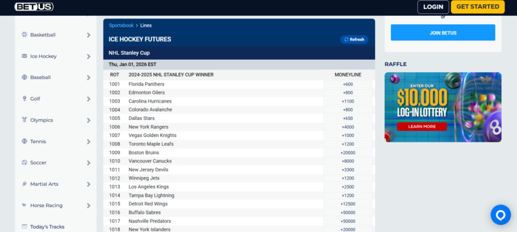 New York sports betting NHL Odds BetUS NY