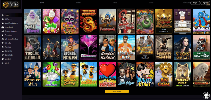 A view of Black Lotus Curacao online casino slots