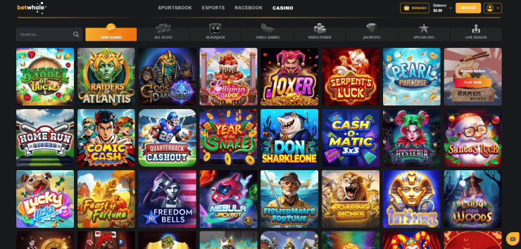 The huge variety of games to explore at BetWhale Casino