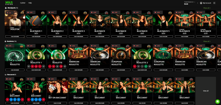 A snapshot of the live casino games at Wild Casino A snapshot of the live casino games at Wild Casino