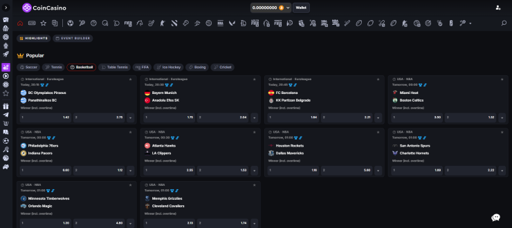 CoinCasino sportsbook page