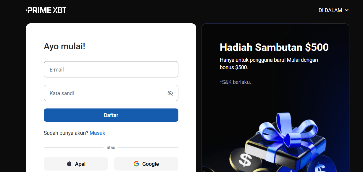 Buat akun PrimeXBT - Future Crypto