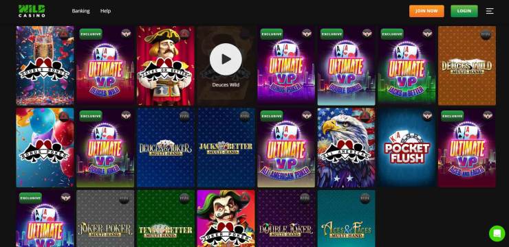 A preview of the video poker slots at Wild Casino