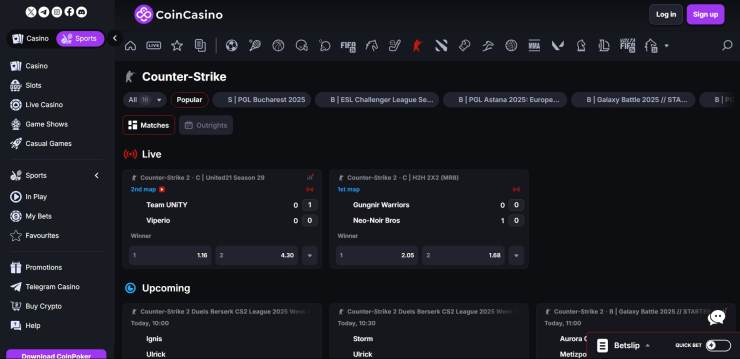 Counter-Strike esports betting options at CoinCasino sportsbook