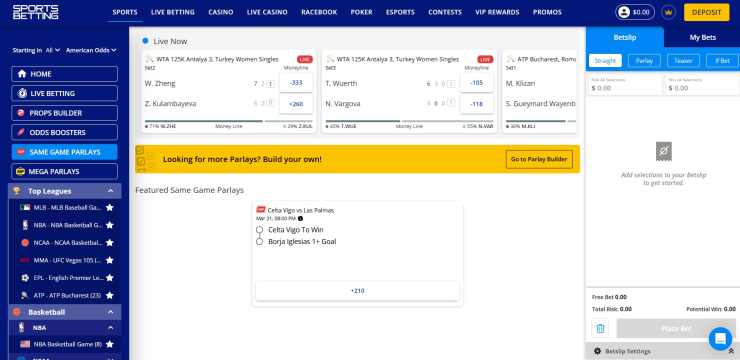 Same game parlays at sportsbetting.ag betting site