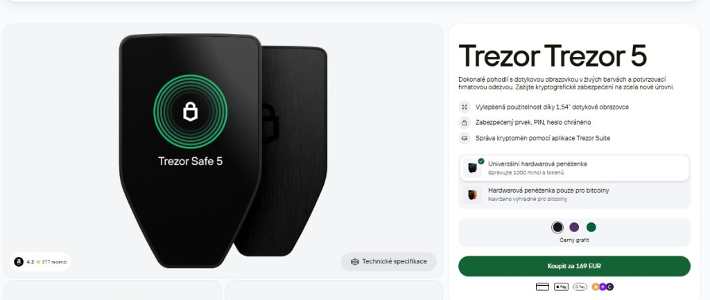 Trezor Safe 5 – Hardwarová peněženka s dotykovým displejem a špičkovým zabezpečením