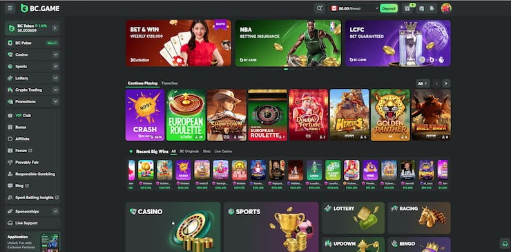 a look at the bc game telegram gambling site main page