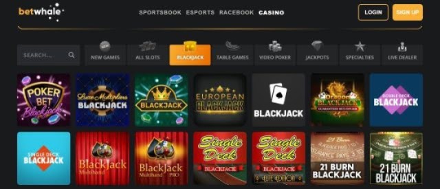 one of the premier Nevada online casinos, BetWhale, and its blackjack games offering