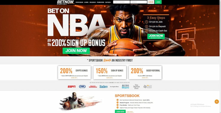 a snapshot of the betnow sportsbook homepage