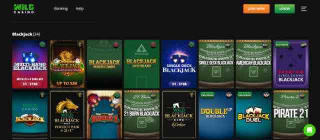 a snapshot of the blackjack games at Wild Nevada Online Casino