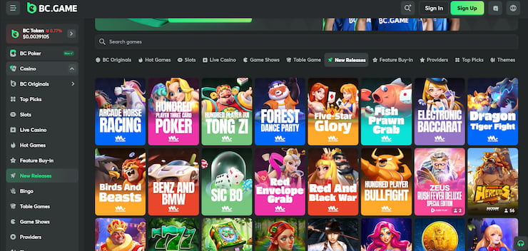 A snapshot of BC Game, a fast payout casino