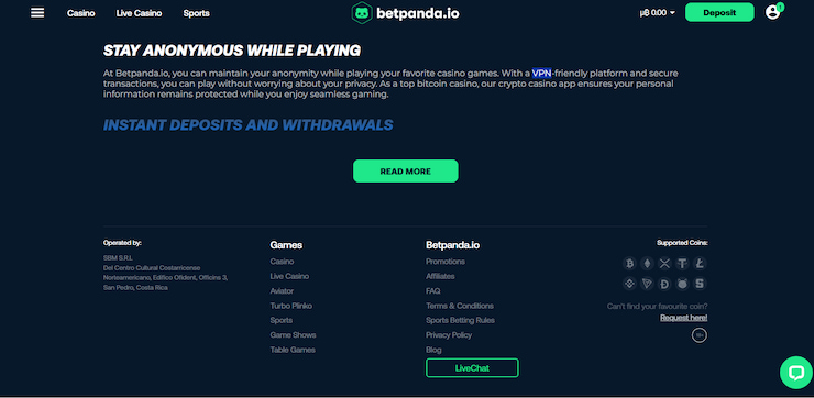 A snapshot of Betpanda, a fast payout casino