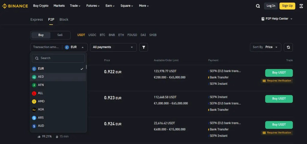 binance p2p exchanges