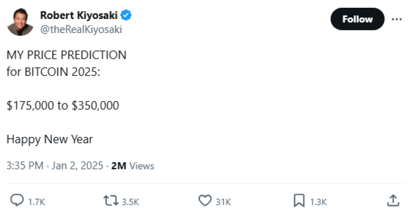 Robert Kiyosaki Bitcoin verwachting 2025