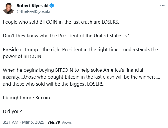 Robert Kiyosaki over mensen die Bitcoin verkochtte tijdens de crash