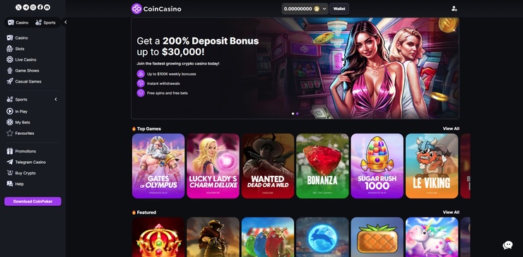 A snapshot of Coin Casino, one of the top Dogecoin Casinos of 2025