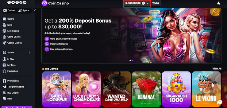 A snapshot of Coin Casino, a fast payout casino