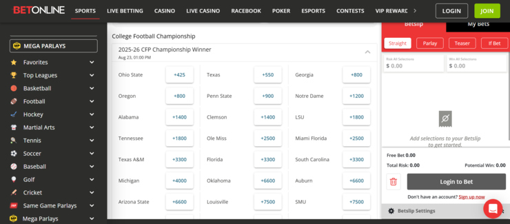 college football betting sites BetOnline