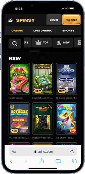 A screenshot of one of the leading PayID online casinos - Spinsy