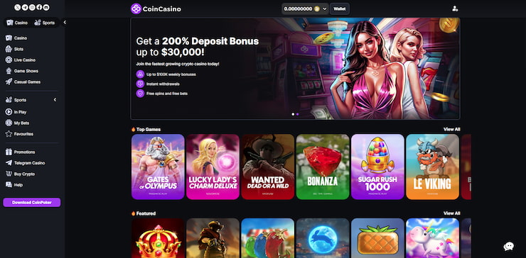 A screenshot of CoinCasino, a popular Bitcoin video casino.