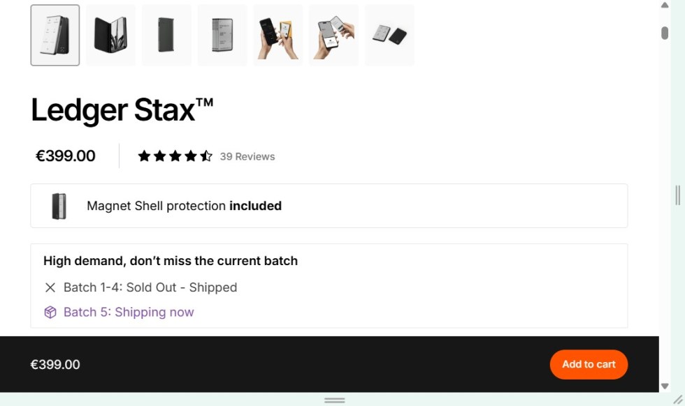 ledger stax home page