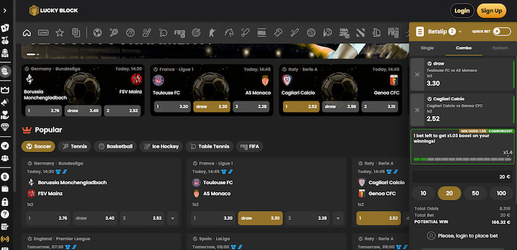 A snapshot of Luckyblock, a fast payout casino
