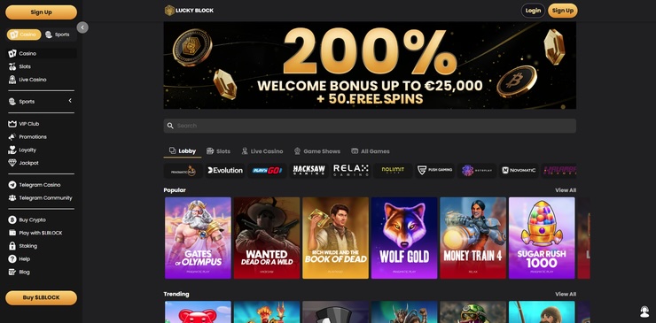A snapshot of Luckyblock Casino, one of the top Dogecoin Casinos of 2025