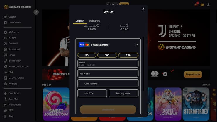 4. Pasirinkite mokėjimo metodą ir atlikite pirmąjį įnašą